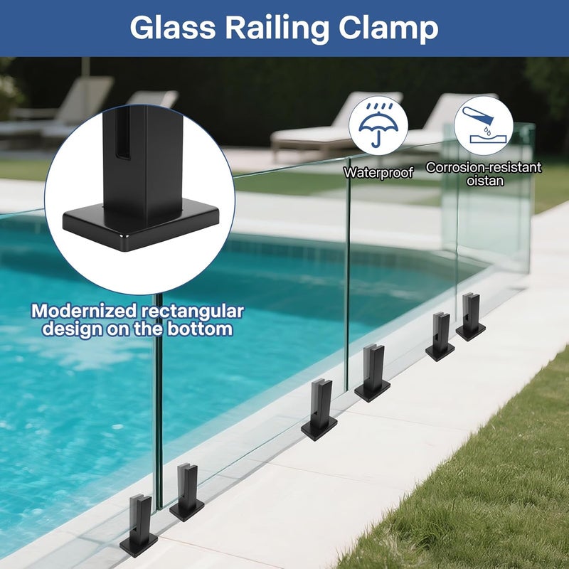 3TO Glass Railing Clamp - 1 Pack 304 Stainless Steel N.W. 2.8lb/ 1.27kg Square Modern Design Support 10-12.5mm Glass Railing Spigot for Glass Panels and Deck Railings - Image 5